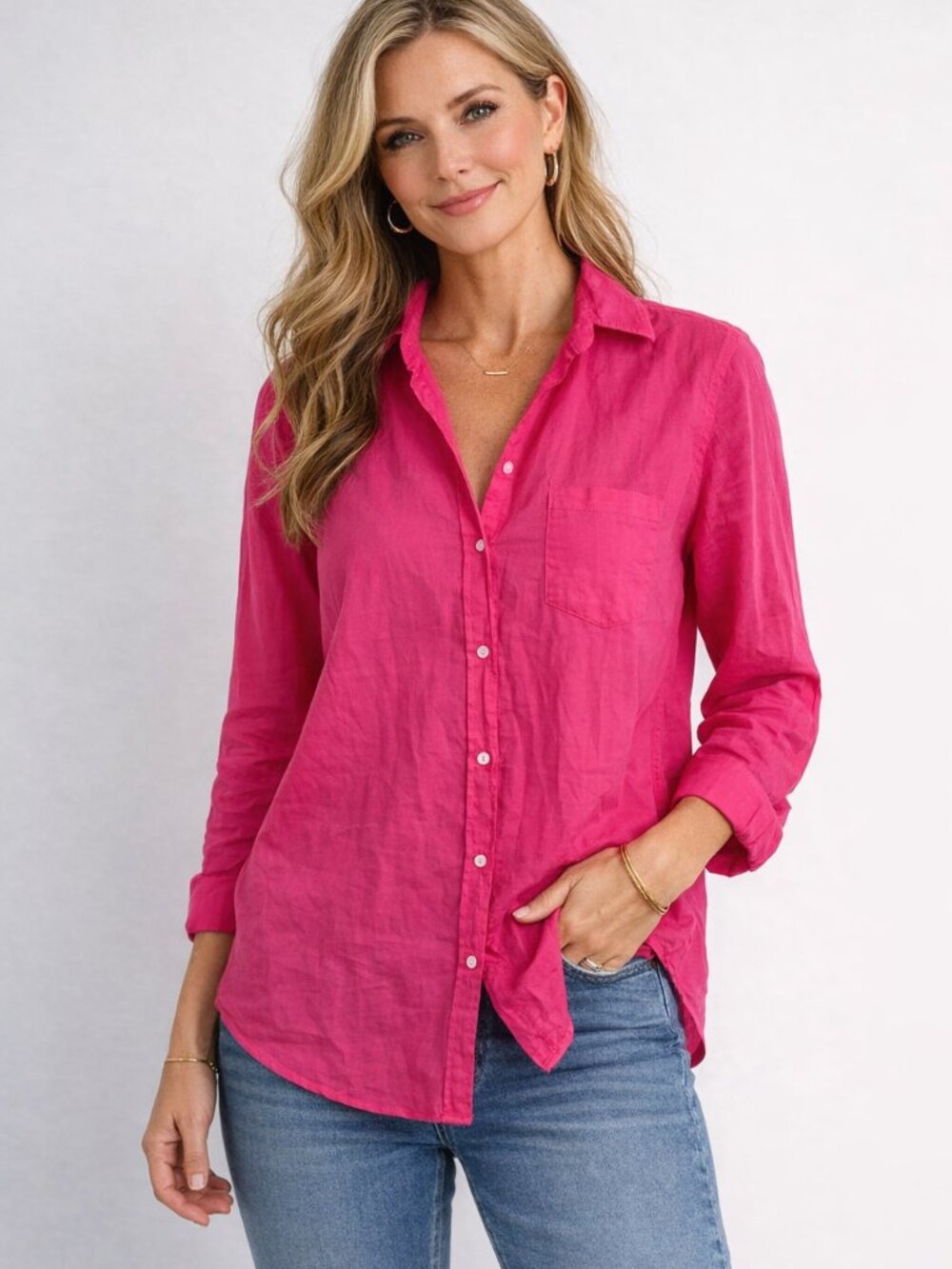 Grayson The Hero Button Up Shirt Hot Pink Cotton Long Sleeve Top Size 01